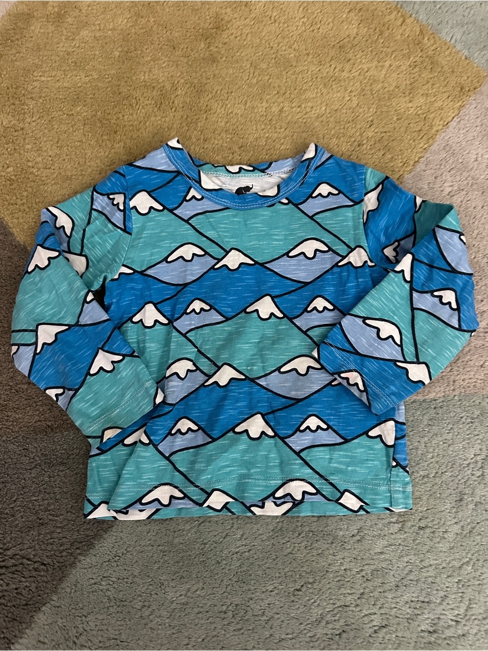 Kids Long Sleeve Mountain Print Tee in Blue & Teal